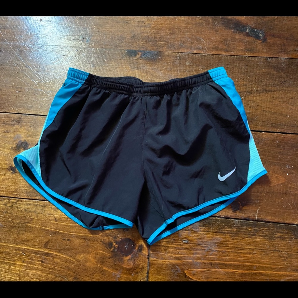 nike athletic shorts ( black w/ blue detailing )